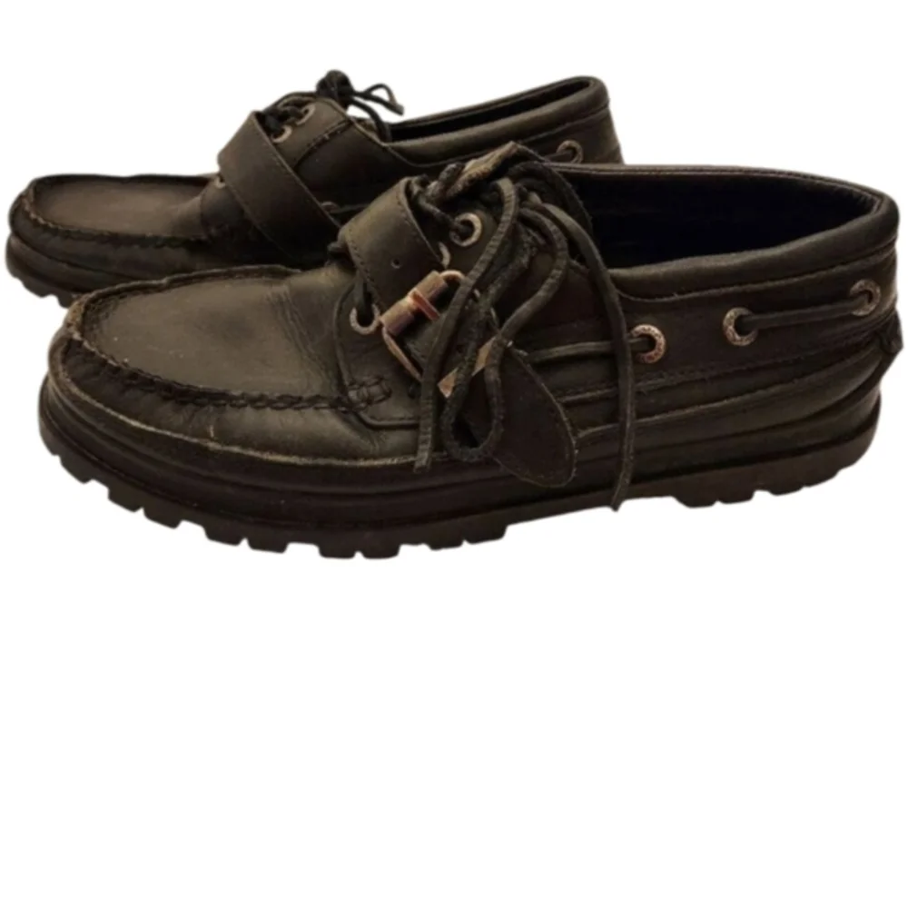 Polo Ralph Lauren vintage black buckle deck boat shoes loafers men's size 10.5 D